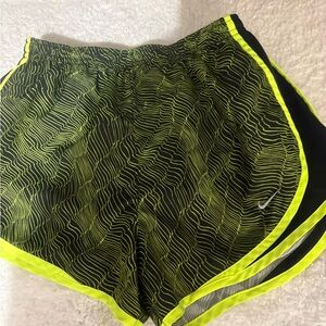 Nike Black and Neon Yellow Women's Athletic Shorts